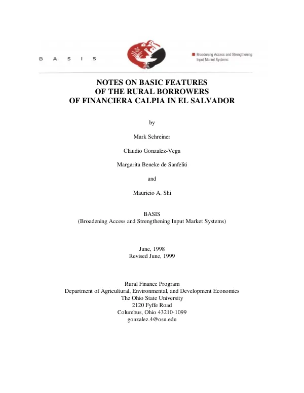 Notes on basic features of the rural borrowers of Financiera Calpia in El Salvador
