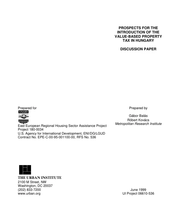 Prospects for the introduction of the value-based property tax in Hungary : discussion paper