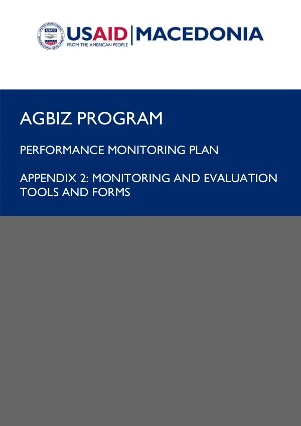 AgBiz Program Performance Monitoring Plan Appendix 2: Monitoring and Evaluation Tools and Forms