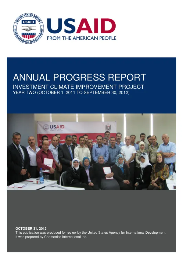 Annual Progress Report: Investment Climate Improvement Project Year 2
