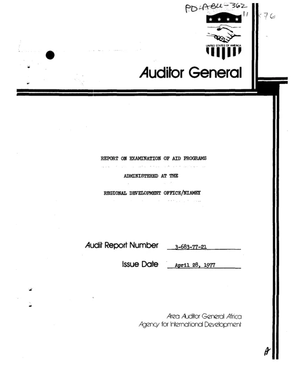 Report on the examination of AID programs administered at the Regional Development Office/Niamey[, Niger]