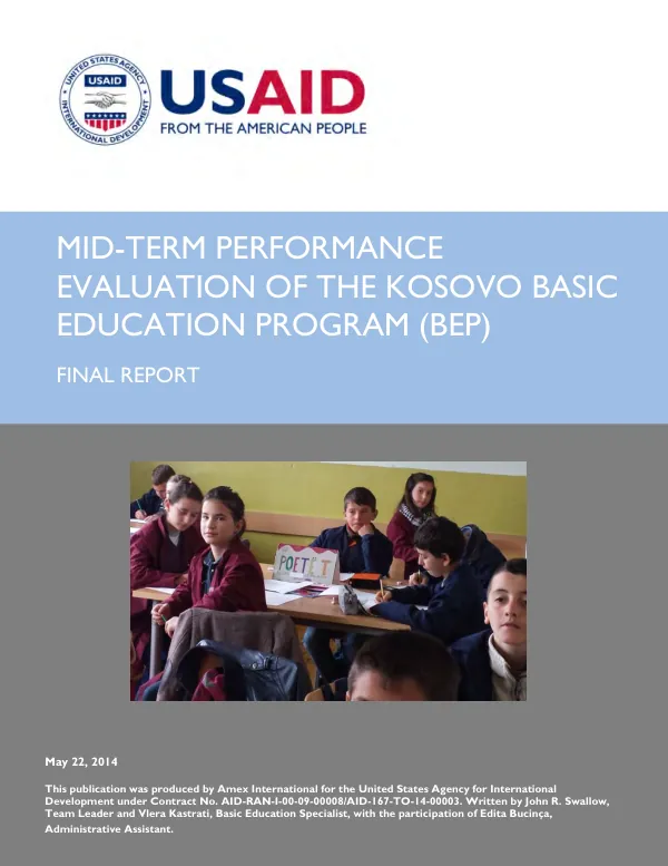 Mid-term performance evaluation of the Kosovo basic education program (BEP) : final report