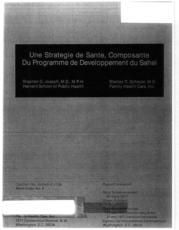 Strategie de sante, composante du programme de developpement du Sahel