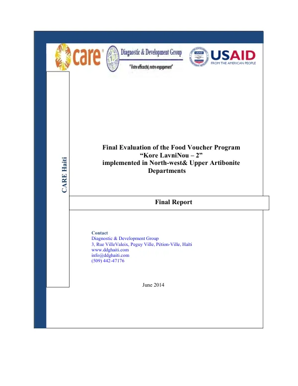 Final evaluation of the food voucher program "Kore Lavni Nou-2" implemented in North-west and Upper Artibonite Departments