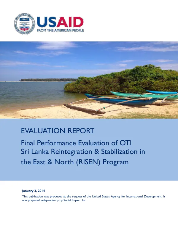Final performance evaluation of OTI Sri Lanka reintegration & stabilization in the north and east (RISEN) program