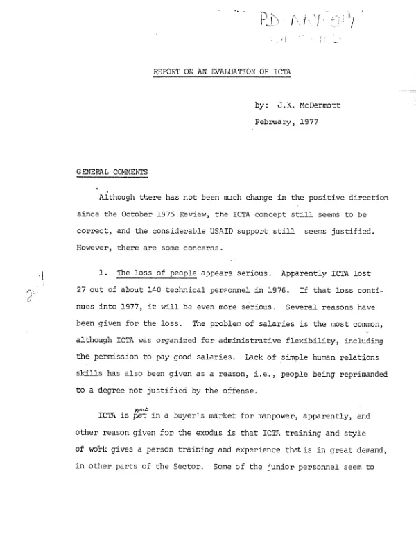 Report on an evaluation of ICTA