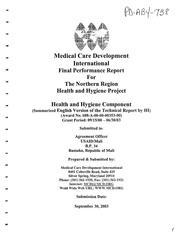 Final performance report for the Northern Region health and hygiene project : health and hygiene component (summarized English version of the technical report by HI [Handicap International])