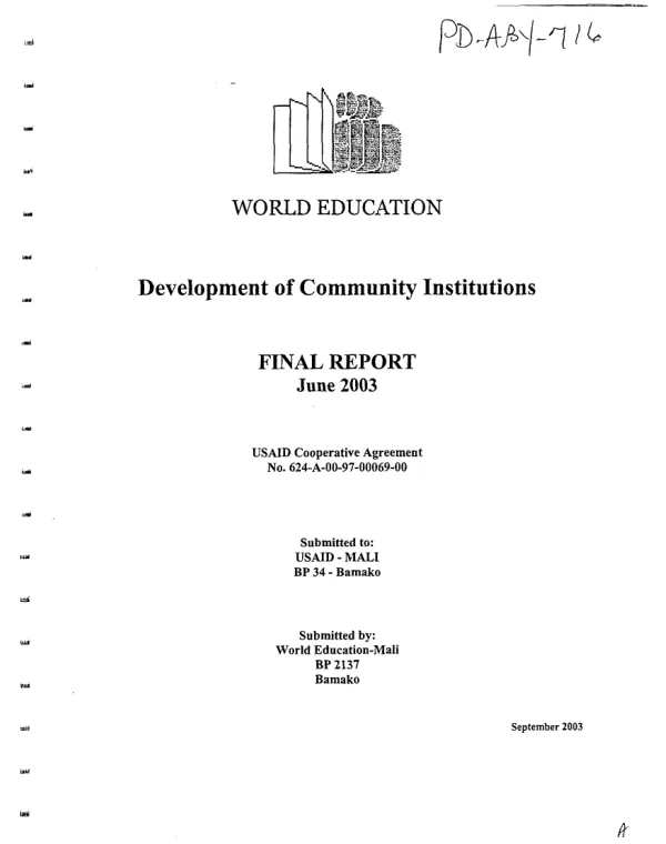 Development of community institutions : final report