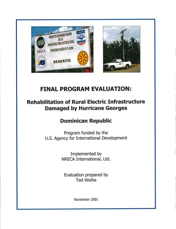 Final program evaluation : rehabilitation of rural electric infrastructure damaged by Hurricane Georges : Dominican Republic