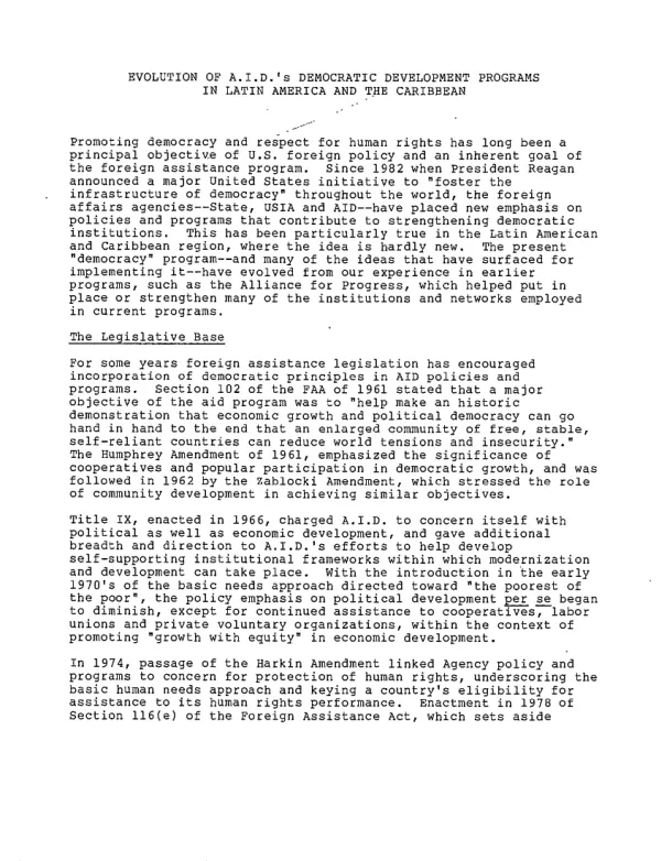Evolution of A.I.D."s democratic development programs in Latin America and the Caribbean