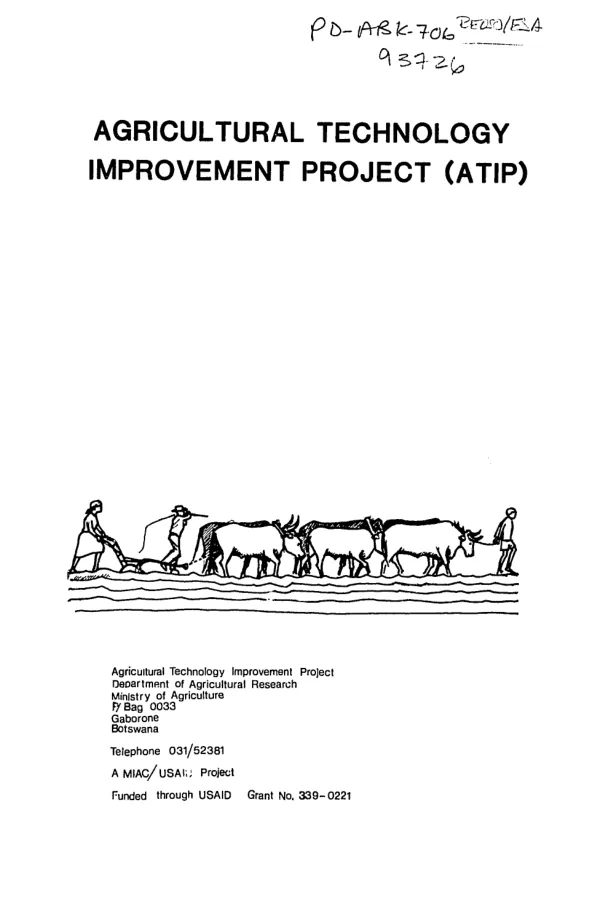 Project paper supplement : agricultural technology improvement project (ATIP)