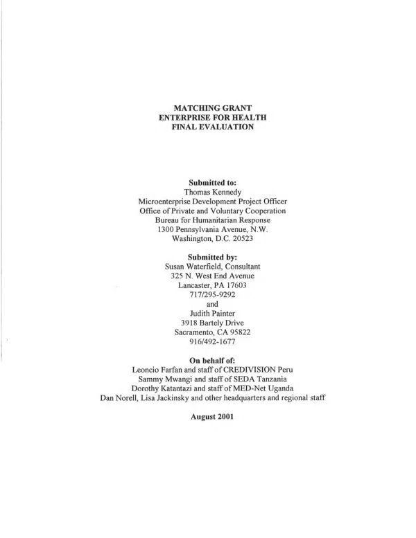 Matching grant enterprise for health final evaluation