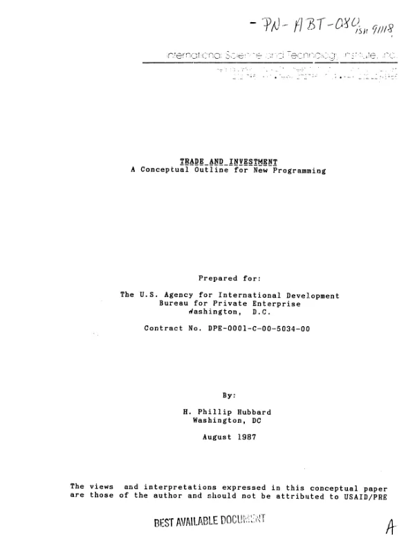 Trade and investment : a conceptual outline for new programming