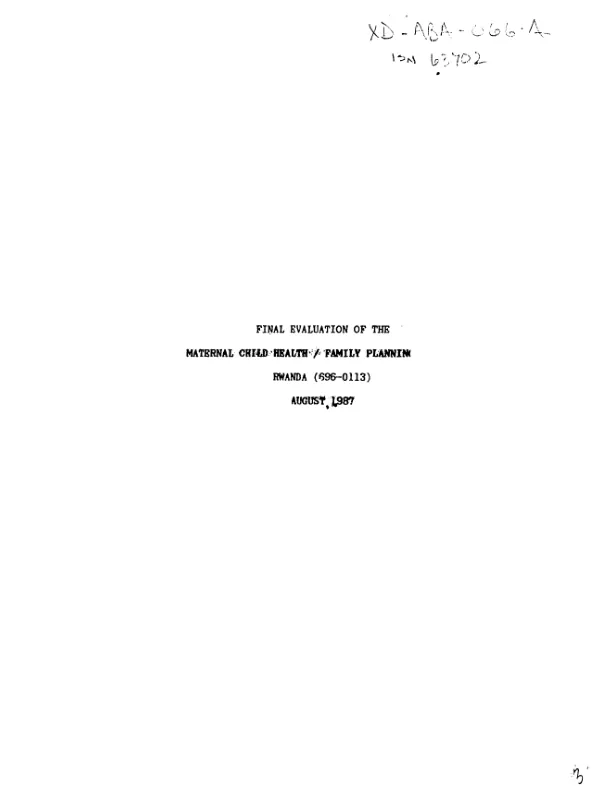 Final evaluation of the maternal child health/family planning project, Rwanda (696-0113)