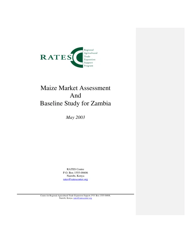 Maize market assessment and baseline study for Zambia
