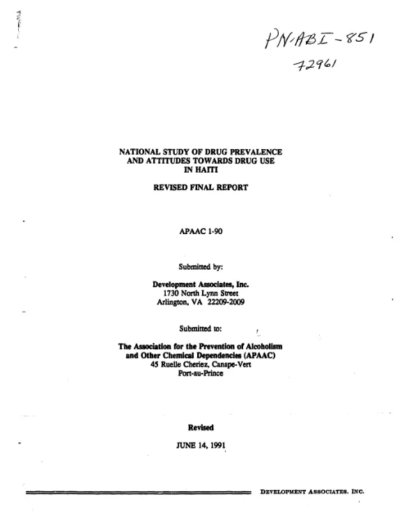 National study of drug prevalence and attitudes towards drug use in Haiti