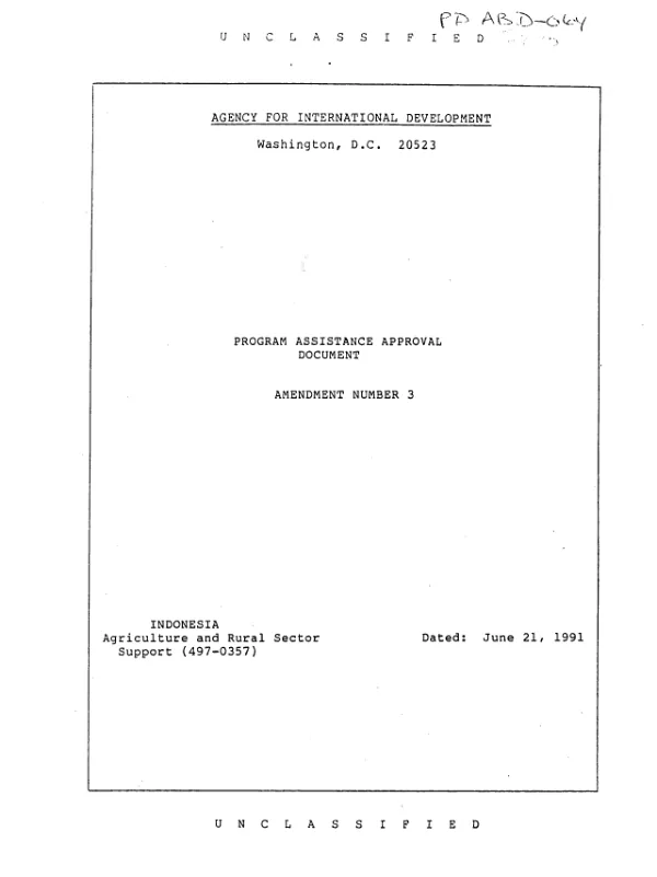 Indonesia, agriculture and rural sector support (4970357) : amendment no. 3