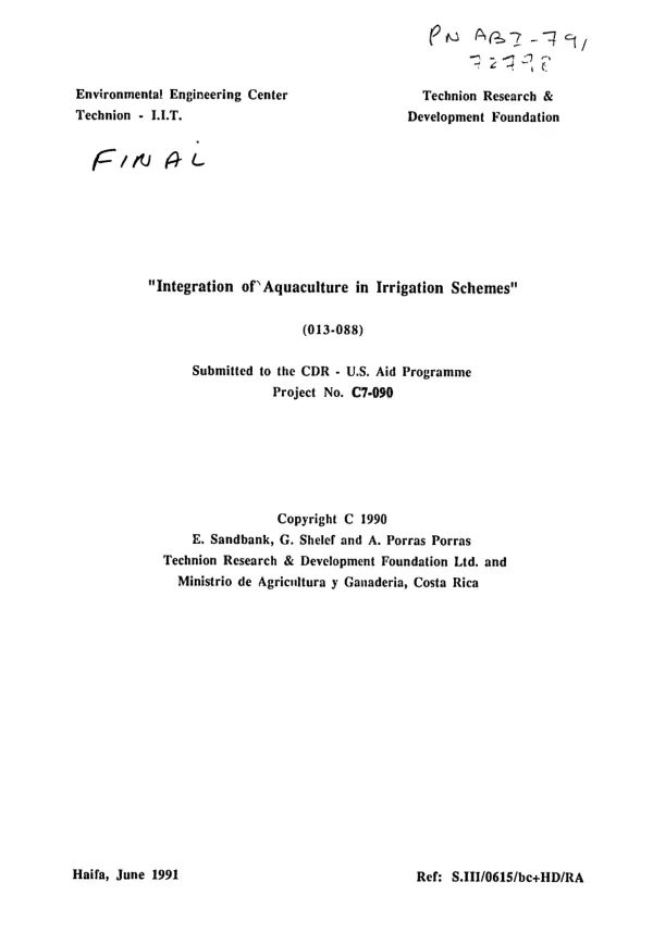 Integration of aquaculture in irrigation schemes