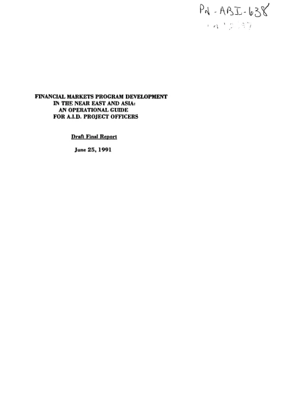 Financial markets program development in the Near East and Asia : an operational guide for AID project officers