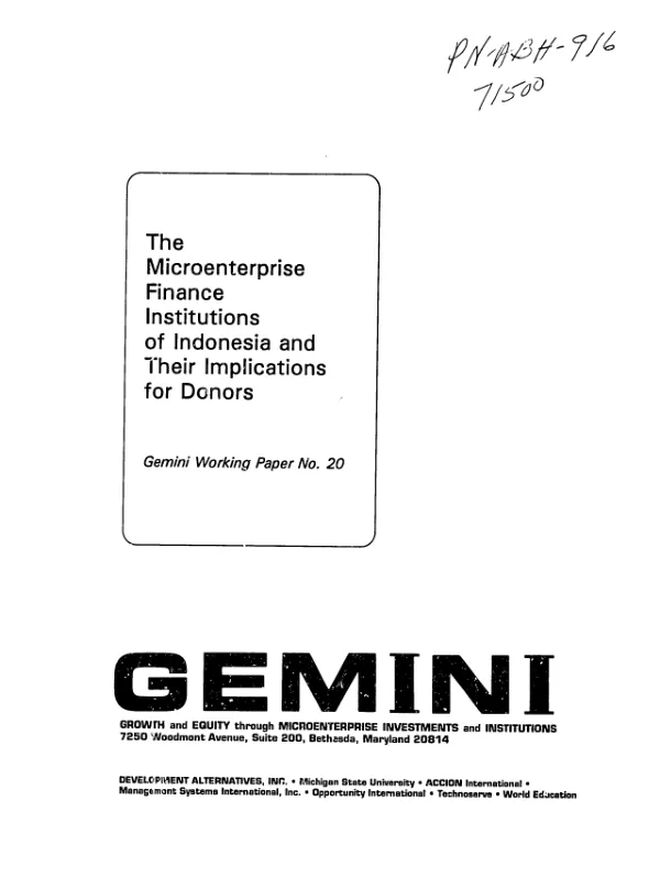 Microenterprise finance institutions of Indonesia and their implications for donors