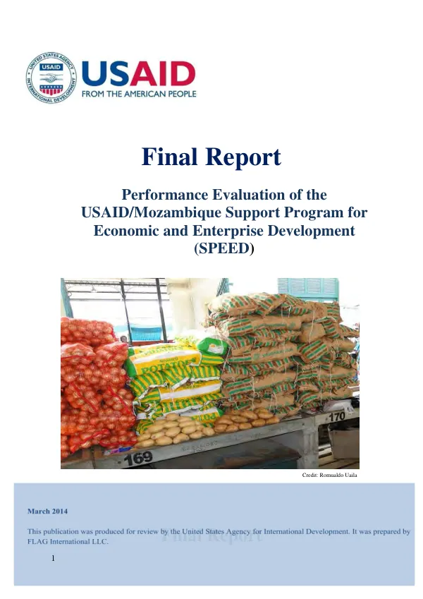 Performance evaluation of the USAID/Mozambique support program for economic and enterprise development (SPEED)