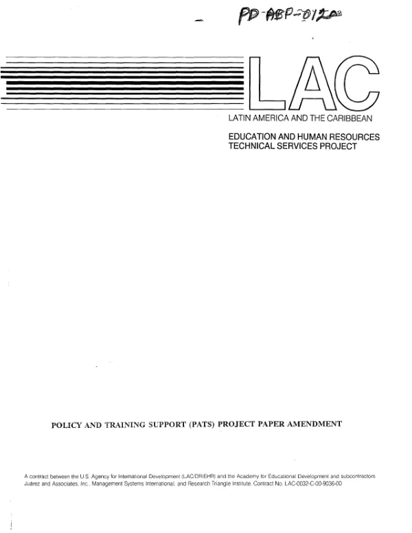 Policy and training support (PATS) project paper amendment