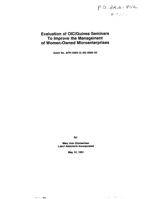 Evaluation of OIC [Opportunities Industrialization Center]/Guinea seminars to improve the management of women-owned microenterprises