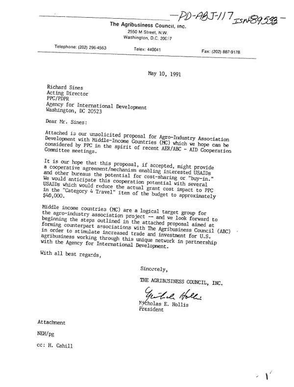 Grant proposal for agro-enterprise association development in the middle - income countries (MC)