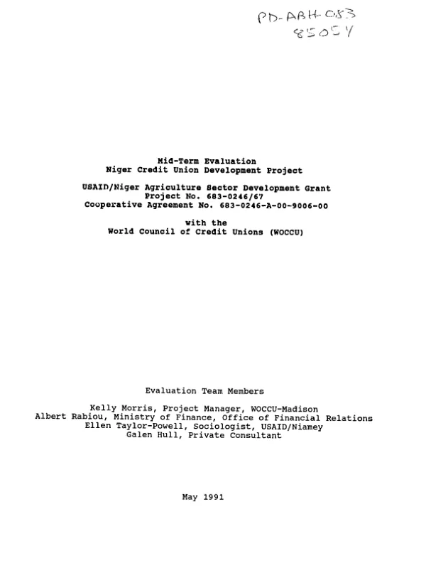 Mid-term evaluation : Niger credit union development project