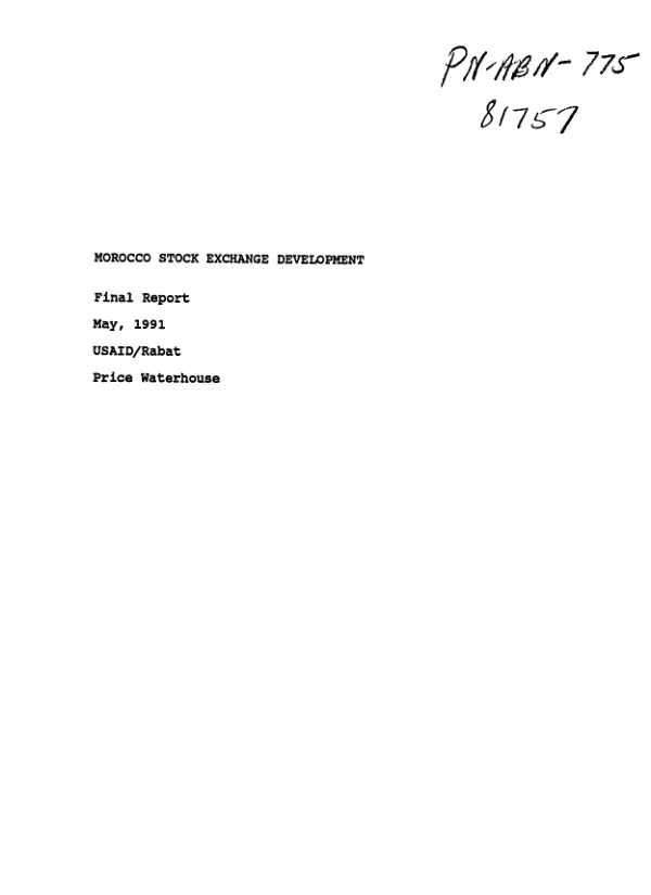 Morocco stock exchange development [: volume 1 -- main report]