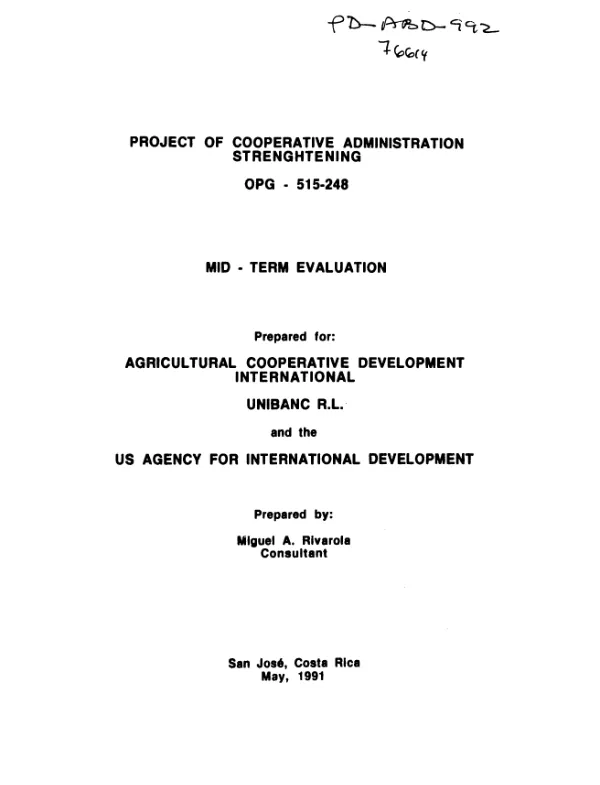 Project of cooperative administration strenghtening [i.e. strengthening], OPG-515-[0]248 : mid-term evaluation