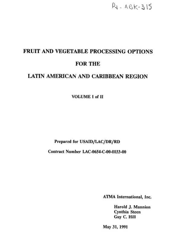 Fruit and vegetable processing options for the Latin American and Caribbean Region