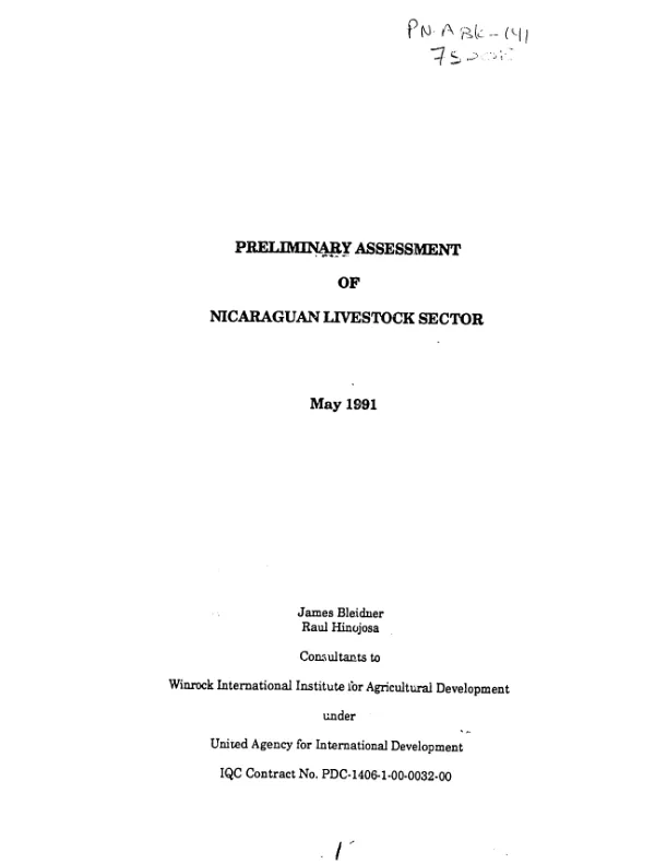 Preliminary assessment of Nicaraguan livestock sector