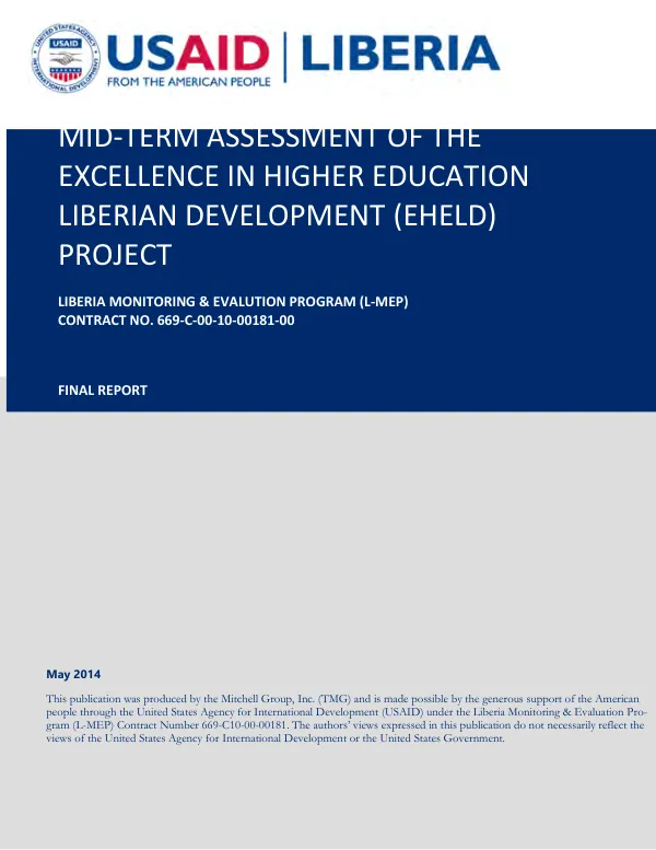 Mid-term assessment of the excellence in higher education Liberian development (EHELD) project