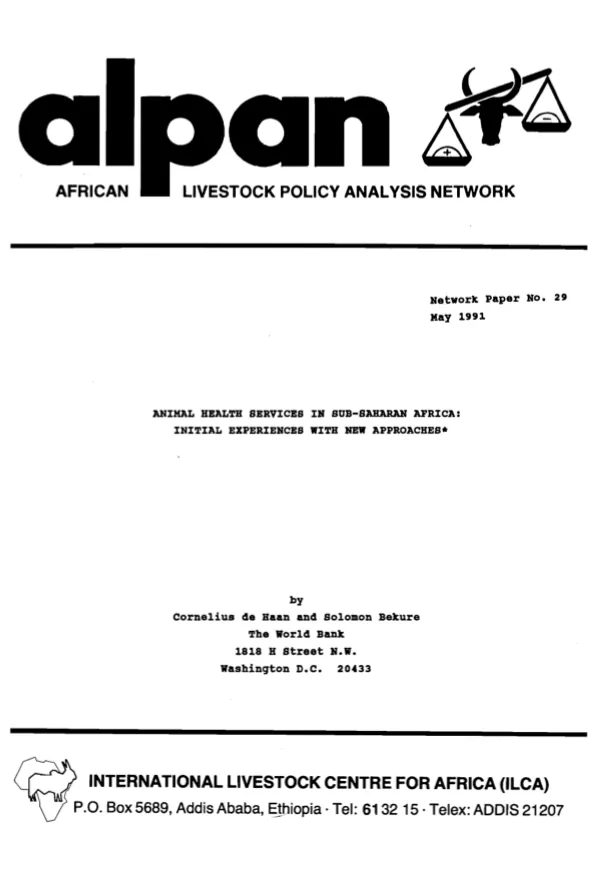 Animal health services in sub-Saharan Africa : initial experiences with new approaches