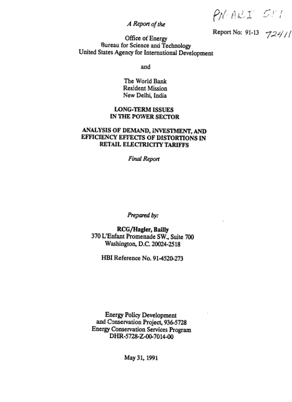 Long-term issues in the power sector : analysis of demand, investment, and efficiency effects of distortions in retail electricity tariffs