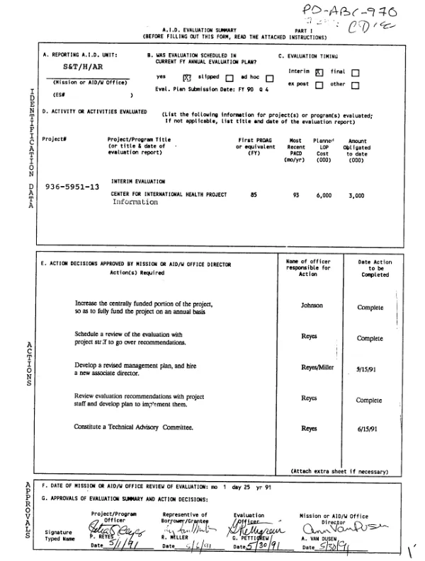 Interim evaluation : Center for International Health Information
