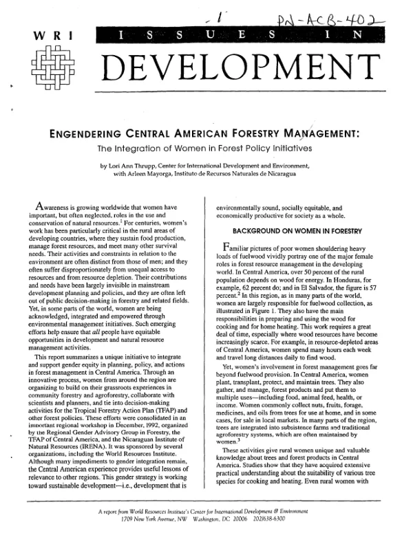Engendering Central American forestry management : the integration of women in forest policy initiatives