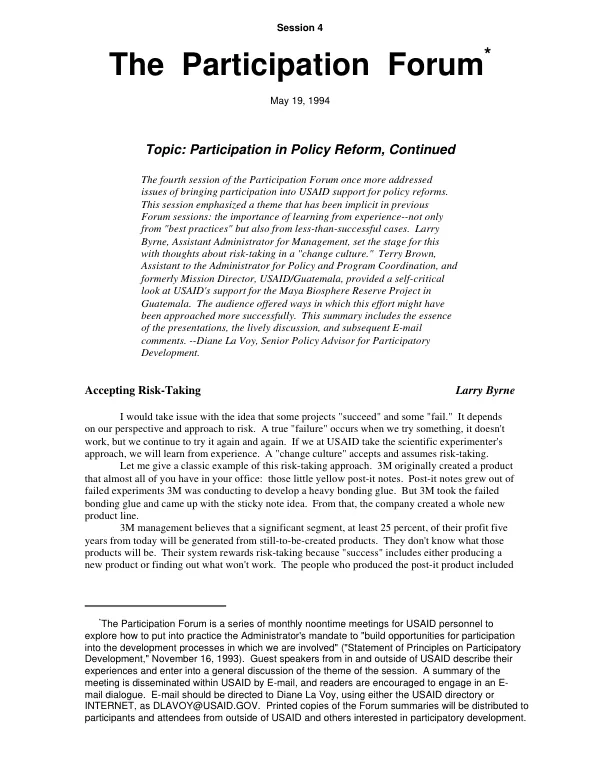 Participation in policy reform, continued
