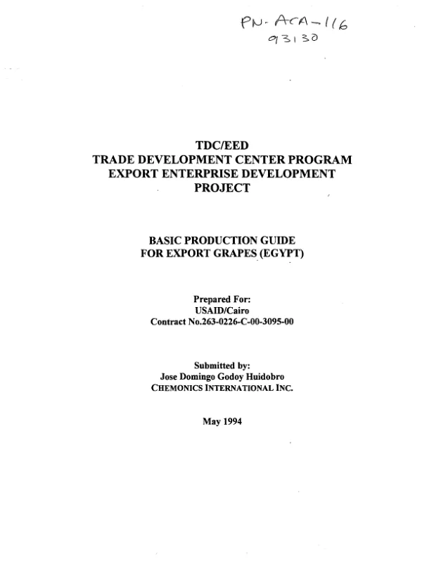 TDC/EED (Trade Development Center program, export enterprise development project) : basic production guide for export grapes (Egypt)