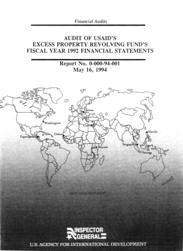Audit of USAID"s excess property revolving fund"s fiscal year 1992 financial statements