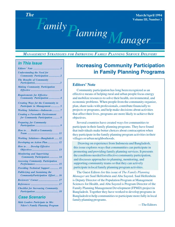 Increasing community participation in family planning programs