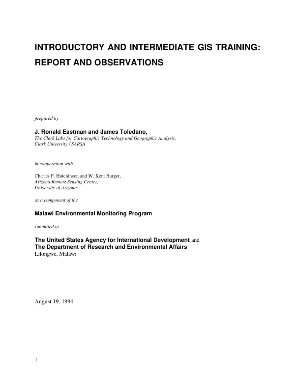 Introductory and intermediate GIS [geographic information systems] training : report and observations
