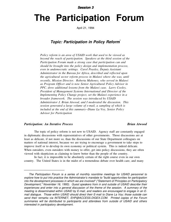 Participation in policy reform