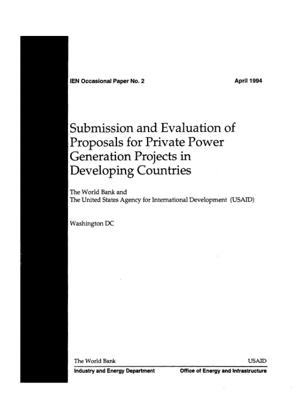 Submission and evaluation of proposals for private power generation projects in developing countries