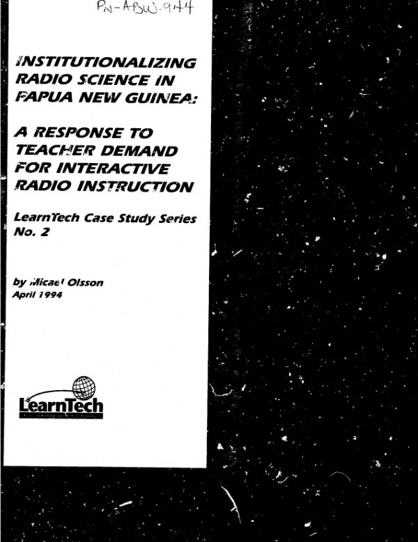 Institutionalizing radio science in Papua New Guinea : a response to teacher demand for interactive radio instruction