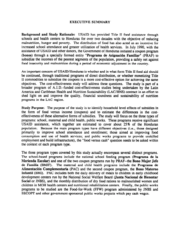 Comparing the costs and effectiveness of alternative food security and nutrition programs in Honduras : study methodology
