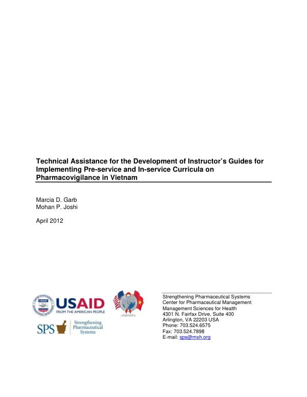 Technical Assistance for the Development of Instructor’s Guides for Implementing Pre-service and In-service Curricula on Pharmacovigilance in Vietnam