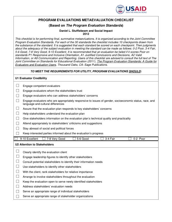 Program evaluations metaevaluation checklist
