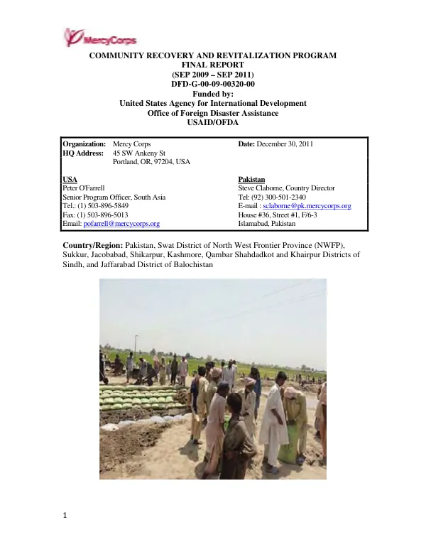 Community recovery and revitalization program final report (Sep 2009-Sep 2011), DFD-G-00-09-00320-00